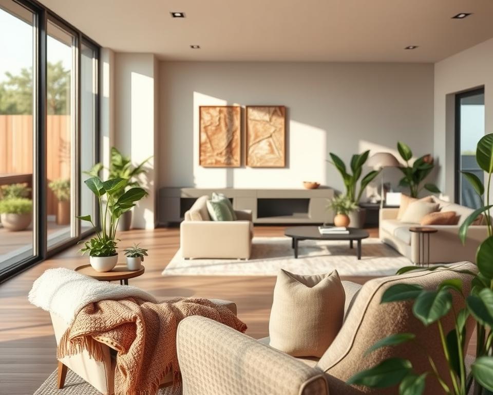 A beautifully designed interior space featuring clever layout concepts that emphasize color and texture. In the foreground, display a cozy reading nook with a plush armchair, layered throw blankets, and a small side table adorned with vibrant plant life. The middle ground showcases an open-concept living area with a rich color palette including warm earth tones and soft pastels, complemented by textured wall art and a modern coffee table. The background includes large windows allowing natural light to pour in, casting soft shadows, with a view of a serene outdoor space. Use soft, diffused lighting to create an inviting atmosphere, as if it’s early morning. Capture this from a slightly elevated angle to illustrate depth, inviting the viewer to envision themselves in this inviting and inspiring space. A beautifully designed interior space featuring clever layout concepts that emphasize color and texture. In the foreground, display a cozy reading nook with a plush armchair, layered throw blankets, and a small side table adorned with vibrant plant life. The middle ground showcases an open-concept living area with a rich color palette including warm earth tones and soft pastels, complemented by textured wall art and a modern coffee table. The background includes large windows allowing natural light to pour in, casting soft shadows, with a view of a serene outdoor space. Use soft, diffused lighting to create an inviting atmosphere, as if it’s early morning. Capture this from a slightly elevated angle to illustrate depth, inviting the viewer to envision themselves in this inviting and inspiring space.