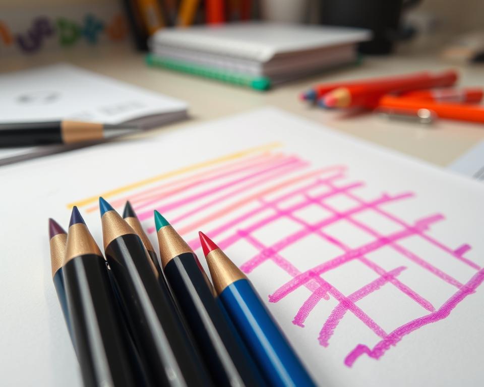A close-up image of various gel pen tips arranged artistically on a workspace. The foreground includes finely detailed gel pen tips in a range of sizes and colors, showcasing their unique shapes and design intricacies. The middle layer features colorful strokes made by the gel pens on pristine white paper, demonstrating their smooth writing capability. In the background, a softly blurred desk with a subtle hint of organizational tools like notebooks and paper clips suggests a creative workspace atmosphere. Utilize soft, natural lighting for an inviting feel, with a shallow depth of field focusing on the pen tips. The mood should be vibrant and inspiring, reflecting creativity and productivity without any text or distractions. A close-up image of various gel pen tips arranged artistically on a workspace. The foreground includes finely detailed gel pen tips in a range of sizes and colors, showcasing their unique shapes and design intricacies. The middle layer features colorful strokes made by the gel pens on pristine white paper, demonstrating their smooth writing capability. In the background, a softly blurred desk with a subtle hint of organizational tools like notebooks and paper clips suggests a creative workspace atmosphere. Utilize soft, natural lighting for an inviting feel, with a shallow depth of field focusing on the pen tips. The mood should be vibrant and inspiring, reflecting creativity and productivity without any text or distractions.