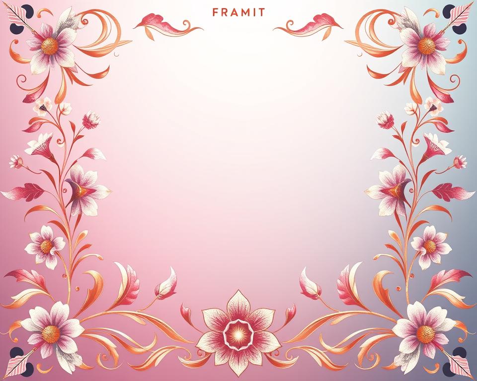 A beautifully designed digital border for documents, showcasing an intricate pattern that blends elegance and modernity. In the foreground, a vibrant, symmetrical border adorned with stylized floral and geometric elements, emphasizing fine details and a sophisticated color palette of soft pastels and metallic accents. The middle layer features a variety of graphic tools and design software icons, hinting at the creative process, set against a subtle gradient background that transitions from light to dark. Soft, diffused lighting enhances the texture of the border, creating a welcoming and inspirational atmosphere. The image presents a clean, professional look, ideal for inspiring readers to enhance their document presentations.